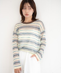 【bbO】シアーマルチボーダーニットトップス