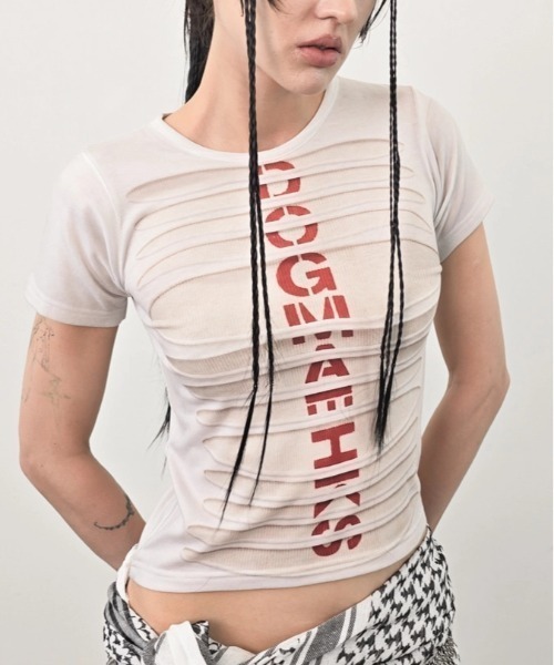 L.H.P(エルエイチピー)の「DOGMA EHKS/ドグマエークス/TROMPE-L'EIL SLASH C-Tee(Tシャツ/カットソー・レディース・ホワイト/ブラック・F)」の7枚目の写真