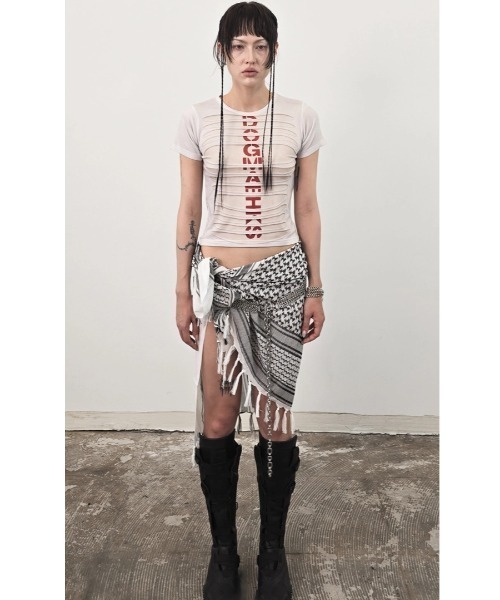 L.H.P(エルエイチピー)の「DOGMA EHKS/ドグマエークス/TROMPE-L'EIL SLASH C-Tee(Tシャツ/カットソー・レディース・ホワイト/ブラック・F)」の10枚目の写真