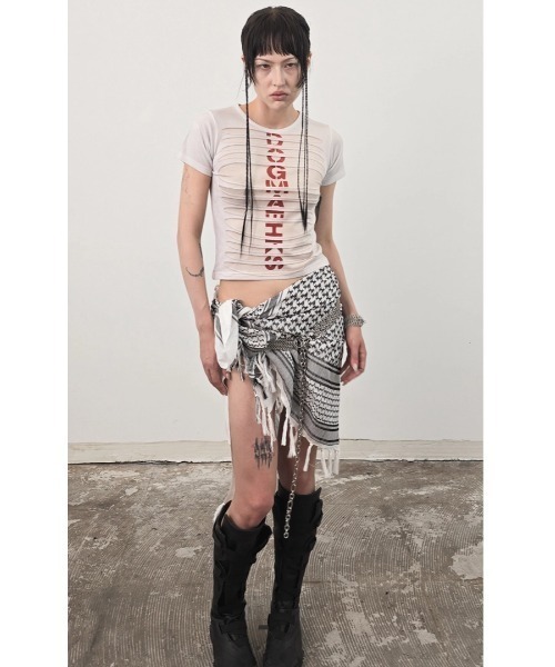 L.H.P(エルエイチピー)の「DOGMA EHKS/ドグマエークス/TROMPE-L'EIL SLASH C-Tee(Tシャツ/カットソー・レディース・ホワイト/ブラック・F)」の11枚目の写真