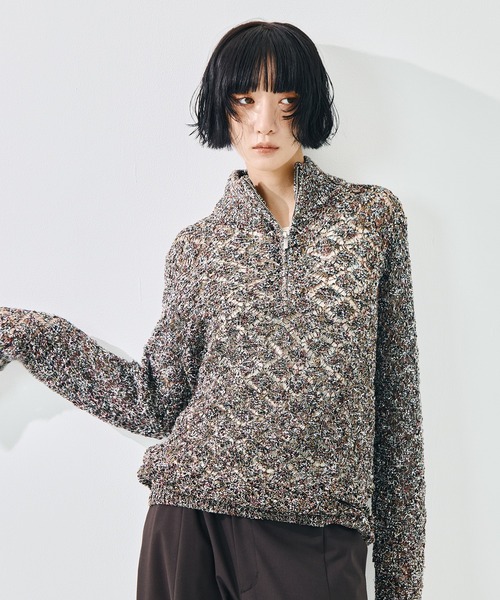 TAAKK(ターク)の「【TAAKK/ターク】MULTI-COLORED HALF-ZIP KNIT/マルチカラーハーフジップニット/ウォッシャブル(ニット/セーター・レディース・マルチ/ブラック・1)」の1枚目の写真