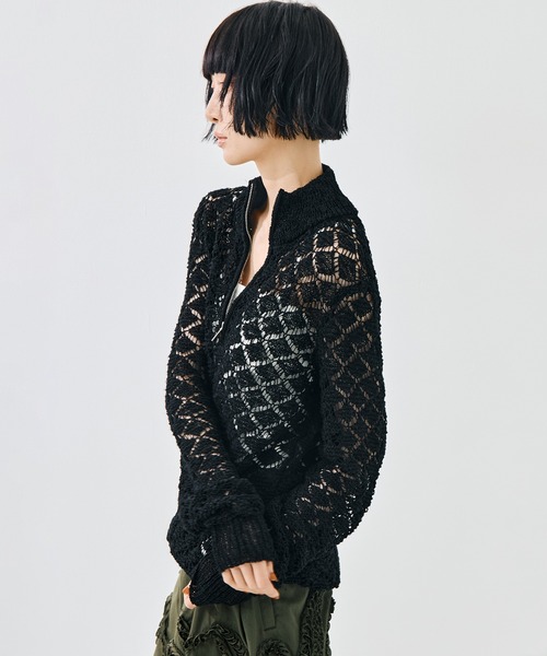 TAAKK(ターク)の「【TAAKK/ターク】MULTI-COLORED HALF-ZIP KNIT/マルチカラーハーフジップニット/ウォッシャブル(ニット/セーター・レディース・マルチ/ブラック・1)」の6枚目の写真