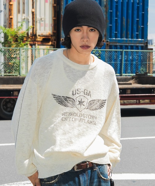 WEGO(ウィゴー)の「WEGO/【26年秋冬新作】ステンシルロゴグラフィックニットプルオーバー(ニット/セーター・メンズ・ブラック/アイボリー・LARGE/MEDIUM)」の9枚目の写真