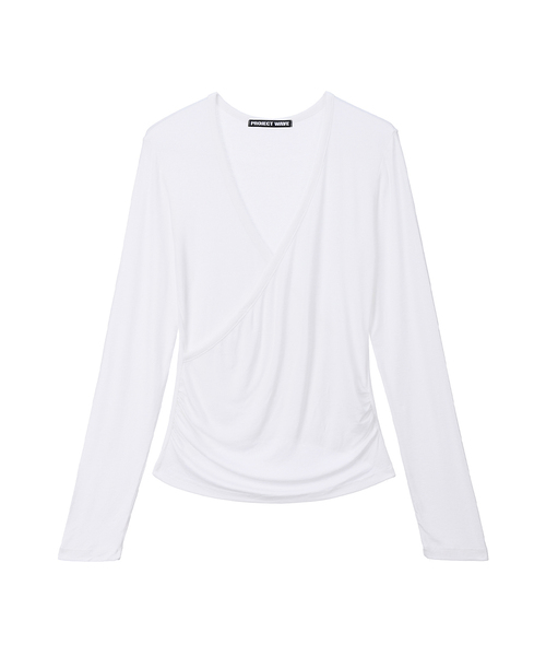 PROJECT WAVE(プロジェクトウェーブ)の「Lap Shirring T Shirts (6color)(Tシャツ/カットソー・レディース・ブラウン/ブラック/PINK/ダークグレー/ネイビー/アイボリー・FREE)」の1枚目の写真