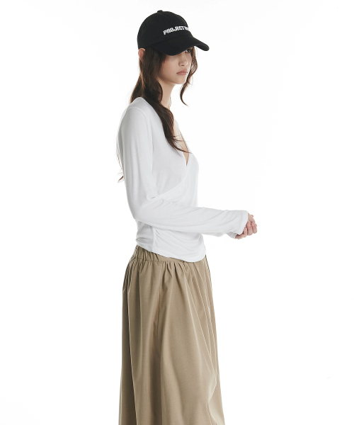 PROJECT WAVE(プロジェクトウェーブ)の「Lap Shirring T Shirts (6color)(Tシャツ/カットソー・レディース・ブラウン/ブラック/PINK/ダークグレー/ネイビー/アイボリー・FREE)」の7枚目の写真