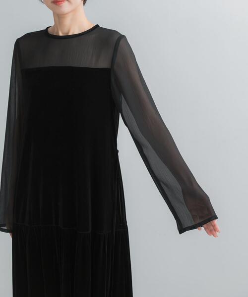 URBAN RESEARCH ROSSO WOMEN（アーバンリサーチ　ロッソ）の「シアードッキングベロアワンピース（ワンピース・レディース・ブラウン/ブラック・FREE）」の4枚目の写真