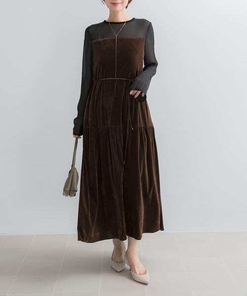 URBAN RESEARCH ROSSO WOMEN（アーバンリサーチ　ロッソ）の「シアードッキングベロアワンピース（ワンピース・レディース・ブラウン/ブラック・FREE）」の21枚目の写真