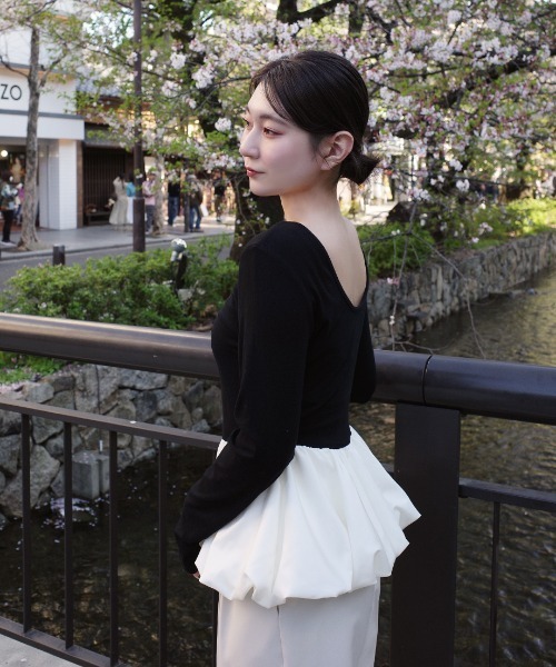 Nulli(ヌリ)の「バルーンペプラムドッキングトップス(Tシャツ/カットソー・レディース・ブラウン/ブラック・FREE)」の10枚目の写真