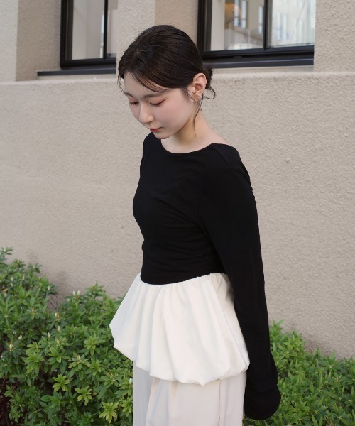 Nulli(ヌリ)の「バルーンペプラムドッキングトップス(Tシャツ/カットソー・レディース・ブラウン/ブラック・FREE)」の12枚目の写真