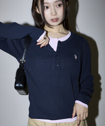 U.S. POLO ASSN. × PUBLUX/ユーエスポロアッスン 別注 ダブル ヘンリーネック レイヤード ニット 限定展開