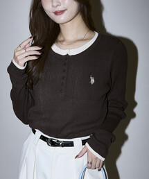 U.S. POLO ASSN. × PUBLUX/ユーエスポロアッスン 別注 ダブル ヘンリーネック レイヤード ニット　限定展開