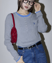 U.S. POLO ASSN. × PUBLUX/ユーエスポロアッスン 別注 ダブル ヘンリーネック レイヤード ニット　限定展開