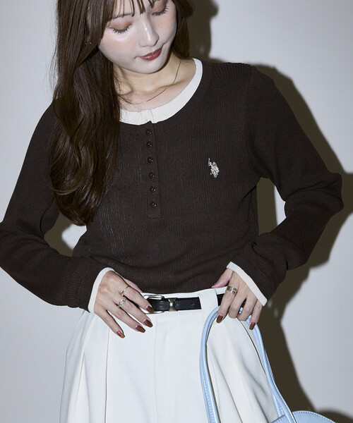 U.S. POLO ASSN.(ユーエスポロアッスン)の「U.S. POLO ASSN. × PUBLUX/ユーエスポロアッスン 別注 ダブル ヘンリーネック レイヤード ニット 限定展開(ニット/セーター・レディース・ブラウン/グレー/ネイビー・フリ-)」の21枚目の写真