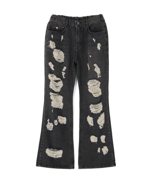 SIS(エスアイエス)の「SIS/エスアイエス/DAMAGE FLARE PANTS(デニムパンツ・レディース・ブラック/ブルー・M/L)」の1枚目の写真