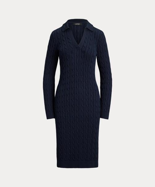 LAUREN RALPH LAUREN(ローレン ラルフ ローレン)の「ケーブルニット コットンブレンド セーター ドレス(ワンピース・レディース・ネイビー系1・S/M/L/XS/XXS)」の7枚目の写真