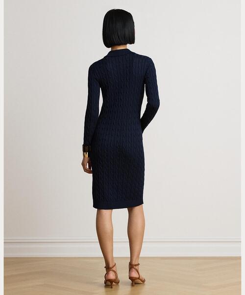 LAUREN RALPH LAUREN(ローレン ラルフ ローレン)の「ケーブルニット コットンブレンド セーター ドレス(ワンピース・レディース・ネイビー系1・S/M/L/XS/XXS)」の5枚目の写真