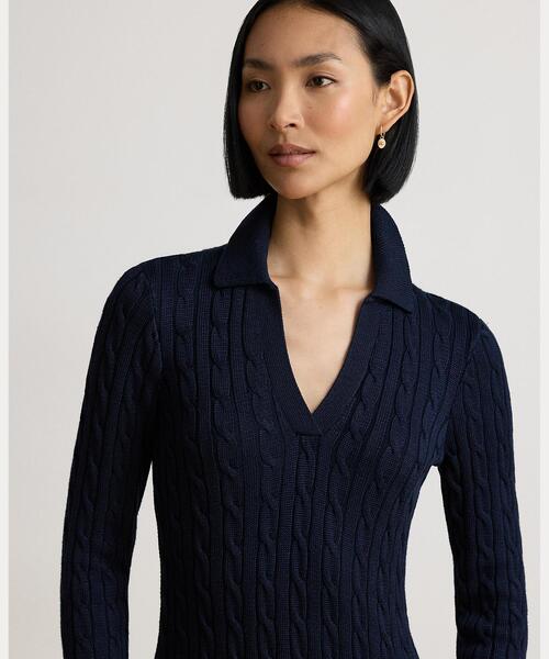 LAUREN RALPH LAUREN(ローレン ラルフ ローレン)の「ケーブルニット コットンブレンド セーター ドレス(ワンピース・レディース・ネイビー系1・S/M/L/XS/XXS)」の4枚目の写真