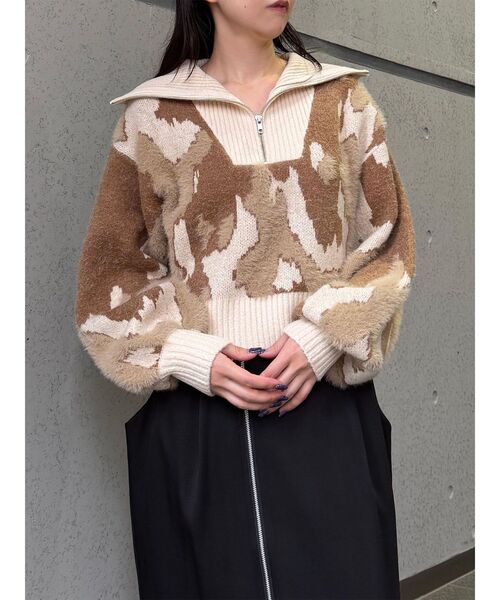 MURUA(ムルーア)の「ニュアンスハーフジップニット 冬服(ニット/セーター・レディース・アイボリー/ブラック/ネイビー・FREE)」の1枚目の写真