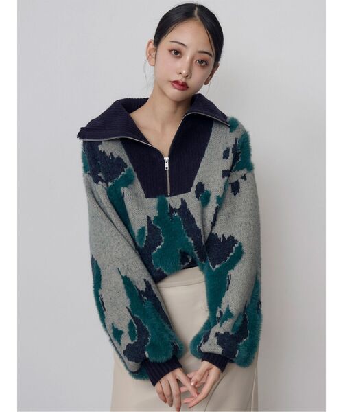 MURUA(ムルーア)の「ニュアンスハーフジップニット 冬服(ニット/セーター・レディース・アイボリー/ブラック/ネイビー・FREE)」の4枚目の写真