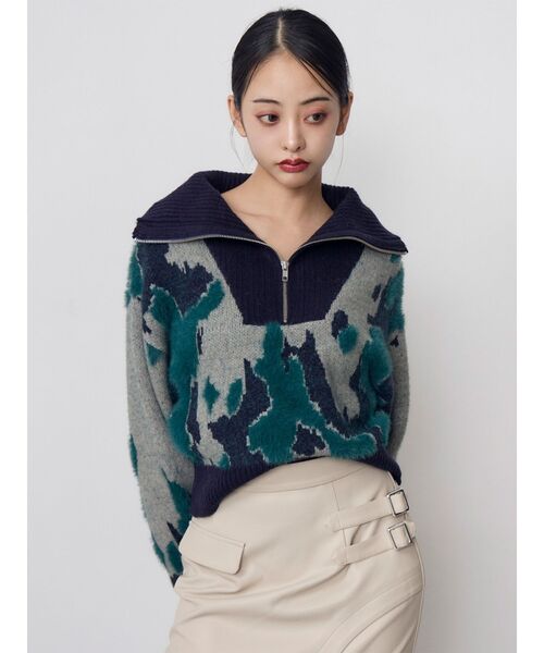 MURUA(ムルーア)の「ニュアンスハーフジップニット 冬服(ニット/セーター・レディース・アイボリー/ブラック/ネイビー・FREE)」の6枚目の写真