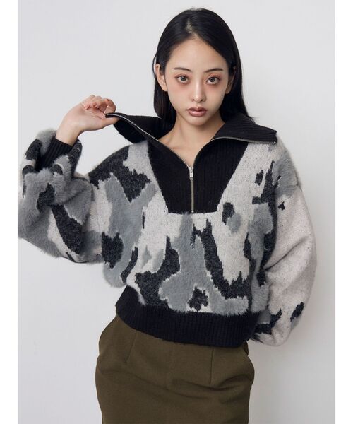 MURUA(ムルーア)の「ニュアンスハーフジップニット 冬服(ニット/セーター・レディース・アイボリー/ブラック/ネイビー・FREE)」の12枚目の写真