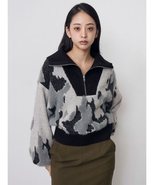 MURUA(ムルーア)の「ニュアンスハーフジップニット 冬服(ニット/セーター・レディース・アイボリー/ブラック/ネイビー・FREE)」の13枚目の写真
