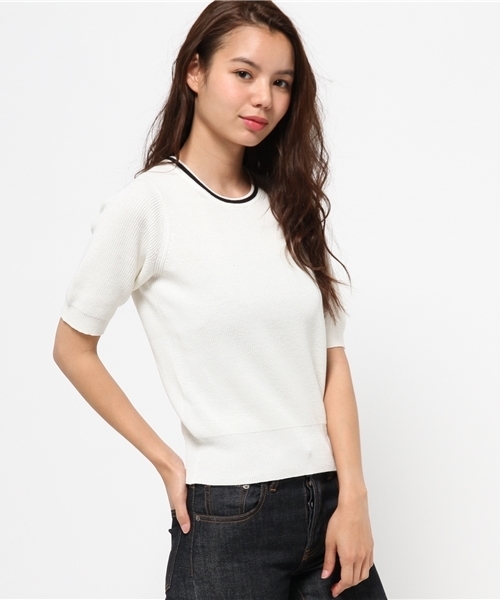 AZUL by moussy（アズールバイマウジー）の「ラインクルーネック5分袖PO（ニット/セーター・レディース・オフホワイト/ネイビー・SMALL/LARGE/MEDIUM/X-LARGE）」の14枚目の写真