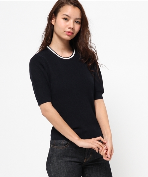 AZUL by moussy（アズールバイマウジー）の「ラインクルーネック5分袖PO（ニット/セーター・レディース・オフホワイト/ネイビー・SMALL/LARGE/MEDIUM/X-LARGE）」の13枚目の写真