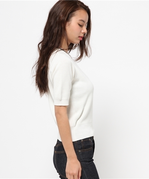 AZUL by moussy（アズールバイマウジー）の「ラインクルーネック5分袖PO（ニット/セーター・レディース・オフホワイト/ネイビー・SMALL/LARGE/MEDIUM/X-LARGE）」の4枚目の写真