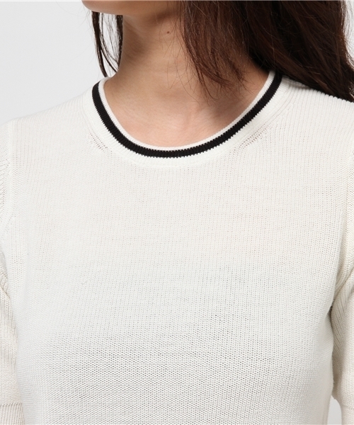 AZUL by moussy（アズールバイマウジー）の「ラインクルーネック5分袖PO（ニット/セーター・レディース・オフホワイト/ネイビー・SMALL/LARGE/MEDIUM/X-LARGE）」の6枚目の写真