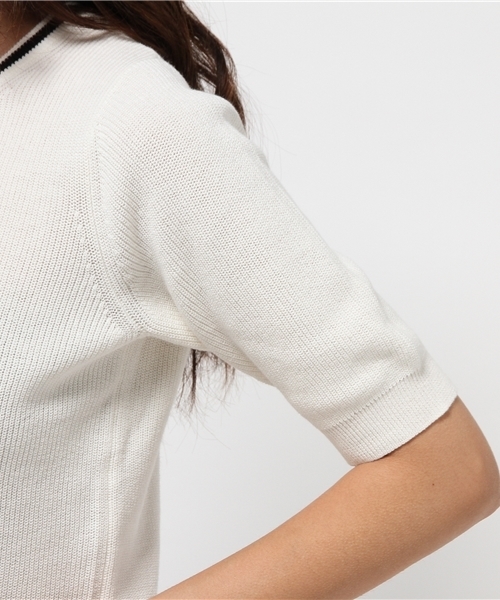 AZUL by moussy（アズールバイマウジー）の「ラインクルーネック5分袖PO（ニット/セーター・レディース・オフホワイト/ネイビー・SMALL/LARGE/MEDIUM/X-LARGE）」の7枚目の写真