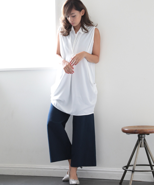 Denime（ドゥニーム）の「CHIFFON ONEPIECE/シフォンワンピース（ワンピース・レディース・オフホワイト/ネイビー・FREE）」の2枚目の写真