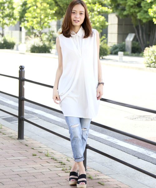Denime（ドゥニーム）の「CHIFFON ONEPIECE/シフォンワンピース（ワンピース・レディース・オフホワイト/ネイビー・FREE）」の20枚目の写真