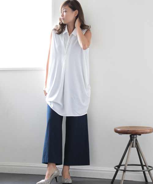 Denime（ドゥニーム）の「CHIFFON ONEPIECE/シフォンワンピース（ワンピース・レディース・オフホワイト/ネイビー・FREE）」の5枚目の写真