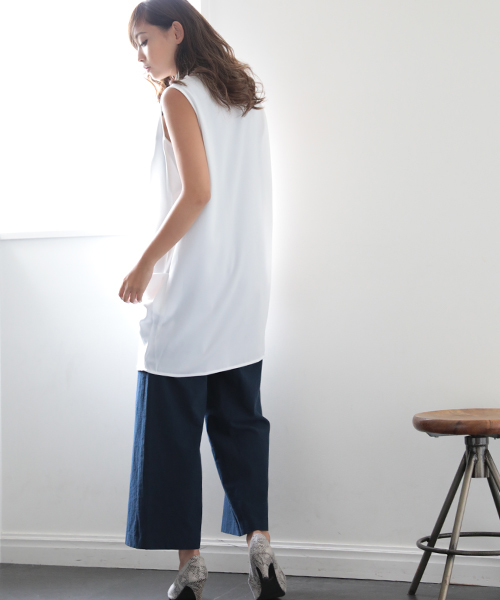 Denime（ドゥニーム）の「CHIFFON ONEPIECE/シフォンワンピース（ワンピース・レディース・オフホワイト/ネイビー・FREE）」の4枚目の写真