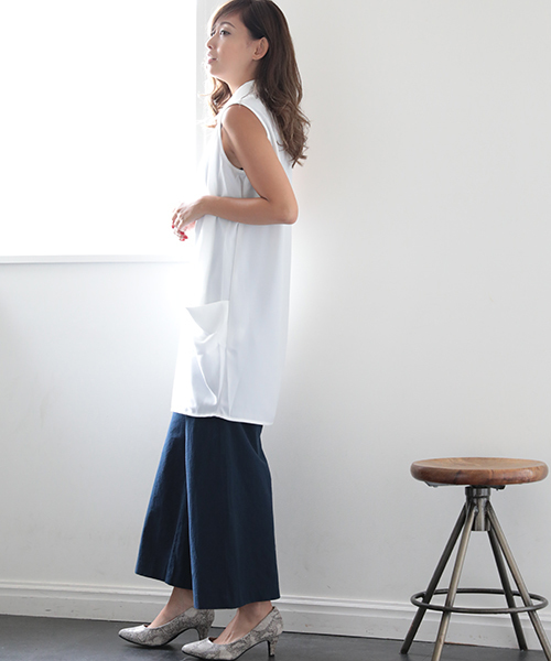 Denime（ドゥニーム）の「CHIFFON ONEPIECE/シフォンワンピース（ワンピース・レディース・オフホワイト/ネイビー・FREE）」の3枚目の写真