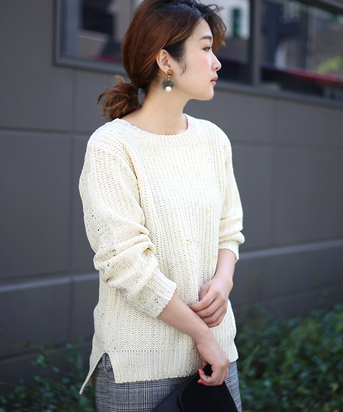 Bou Jeloud（ブージュルード）の「【WEB限定プライス】箔プリントルーズニットプルオーバー（ニット/セーター・レディース・ブルー/オフホワイト/イエロー・FREE）」の2枚目の写真