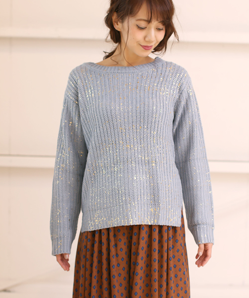 Bou Jeloud（ブージュルード）の「【WEB限定プライス】箔プリントルーズニットプルオーバー（ニット/セーター・レディース・ブルー/オフホワイト/イエロー・FREE）」の14枚目の写真