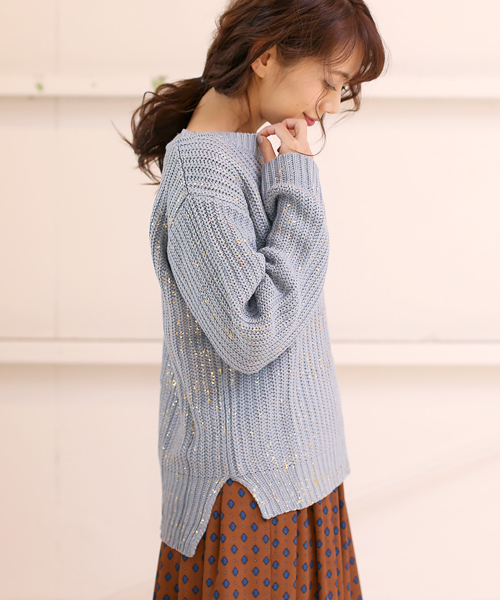 Bou Jeloud（ブージュルード）の「【WEB限定プライス】箔プリントルーズニットプルオーバー（ニット/セーター・レディース・ブルー/オフホワイト/イエロー・FREE）」の15枚目の写真