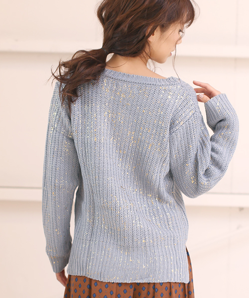 Bou Jeloud（ブージュルード）の「【WEB限定プライス】箔プリントルーズニットプルオーバー（ニット/セーター・レディース・ブルー/オフホワイト/イエロー・FREE）」の18枚目の写真