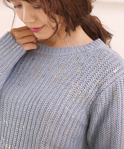 Bou Jeloud（ブージュルード）の「【WEB限定プライス】箔プリントルーズニットプルオーバー（ニット/セーター・レディース・ブルー/オフホワイト/イエロー・FREE）」の19枚目の写真