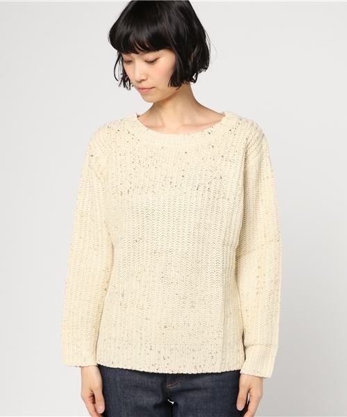 Bou Jeloud（ブージュルード）の「【WEB限定プライス】箔プリントルーズニットプルオーバー（ニット/セーター・レディース・ブルー/オフホワイト/イエロー・FREE）」の4枚目の写真