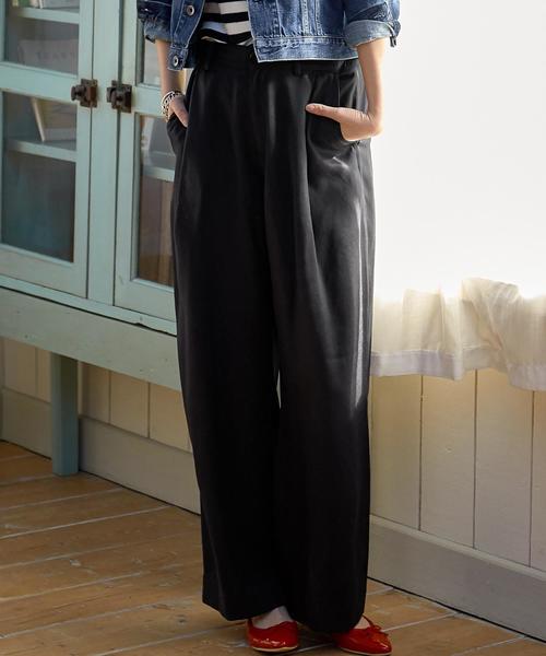 green label relaxing(グリーンレーベルリラクシング)の「◆LYチノ WIDEパンツ(チノパンツ・レディース・ストライプ/ネイビー/ベージュ・42/44/38/34/36/40)」の1枚目の写真