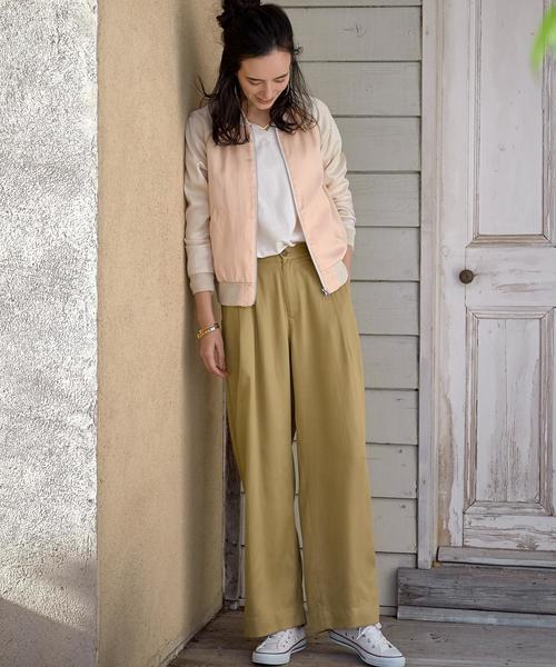 green label relaxing(グリーンレーベルリラクシング)の「◆LYチノ WIDEパンツ(チノパンツ・レディース・ストライプ/ネイビー/ベージュ・42/44/38/34/36/40)」の4枚目の写真