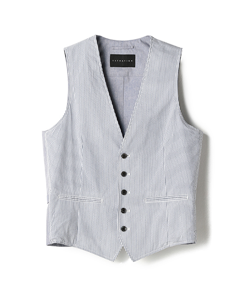 ESTNATION（エストネーション）の「ESTNATION シアサッカー3ピースベスト（ベスト・メンズ・ホワイト系その他/チャコールアッシュ/ダークネイビー・SMALL/MEDIUM/LARGE/X-LARGE）」の2枚目の写真