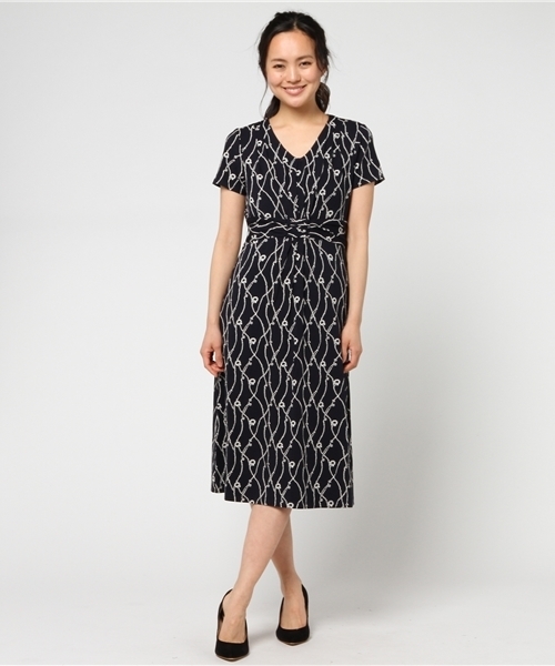 Laura Ashley ローラアシュレイ の ショートスリーブ ロープ プリント ジャージー ドレス ワンピース Wear