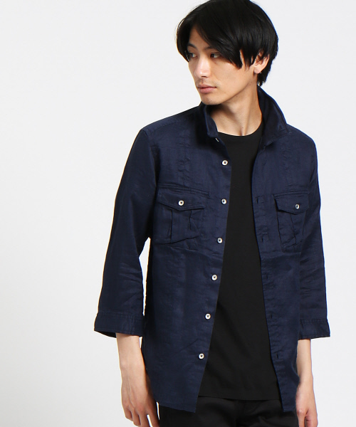 ABAHOUSE(アバハウス)の「【定番】リネン平織スタンドシャツ(シャツ/ブラウス・メンズ・オリーブ/ネイビー/ホワイト・44/46/48)」の14枚目の写真