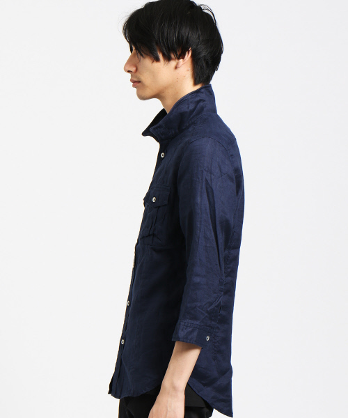 ABAHOUSE(アバハウス)の「【定番】リネン平織スタンドシャツ(シャツ/ブラウス・メンズ・オリーブ/ネイビー/ホワイト・44/46/48)」の13枚目の写真