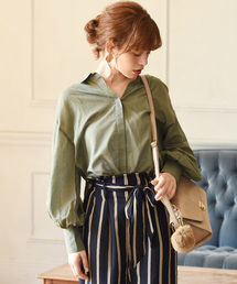 Luz Llena | [綿100%]後ろリボン・ロングカフスシャツ(シャツ/ブラウス)