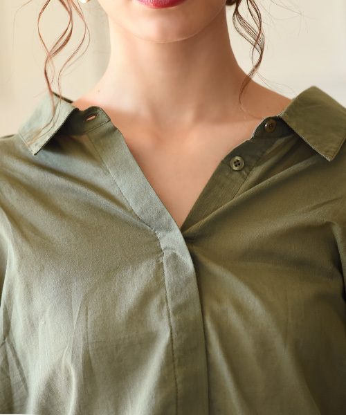 Luz Llena（ラズレナ）の「[綿100%]後ろリボン・ロングカフスシャツ（シャツ/ブラウス・レディース・オフホワイト/カーキ・MEDIUM）」の5枚目の写真